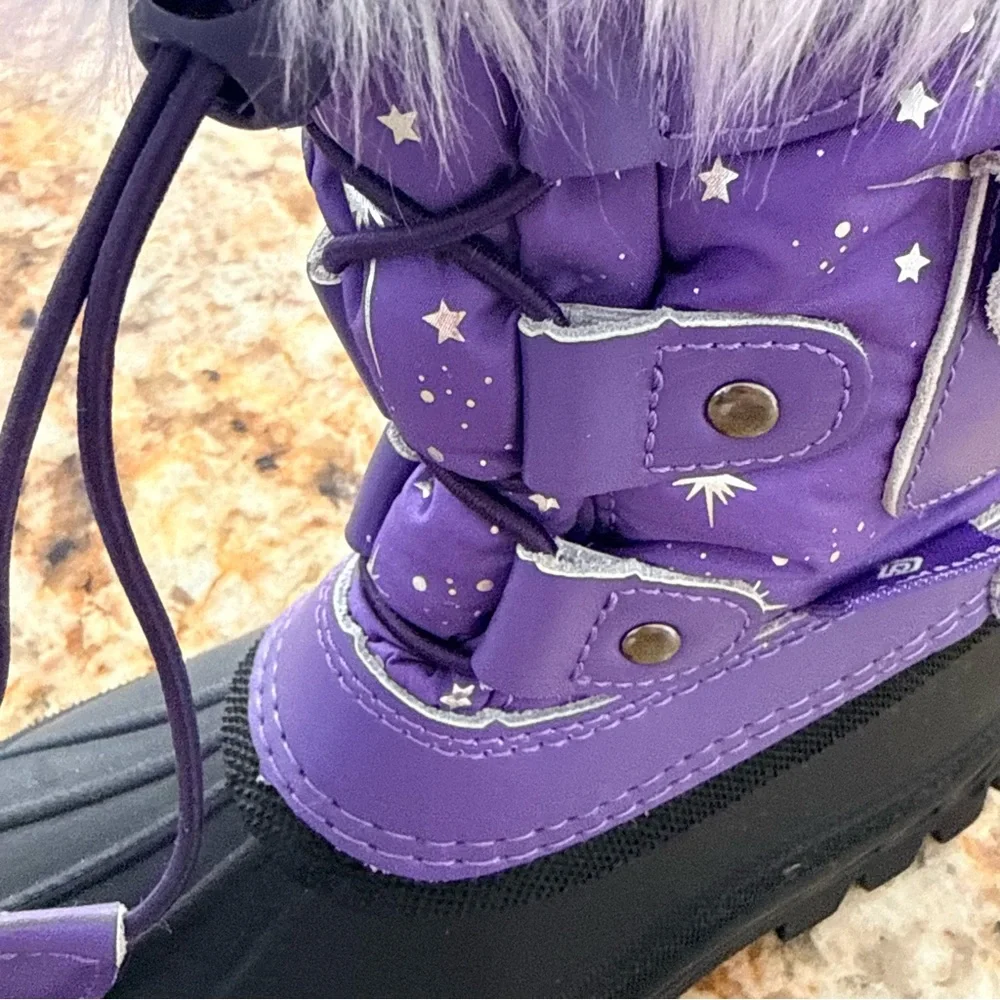 Cat & Jack Girls Winter Boots Size 10 Purple Faux Fur – Like New